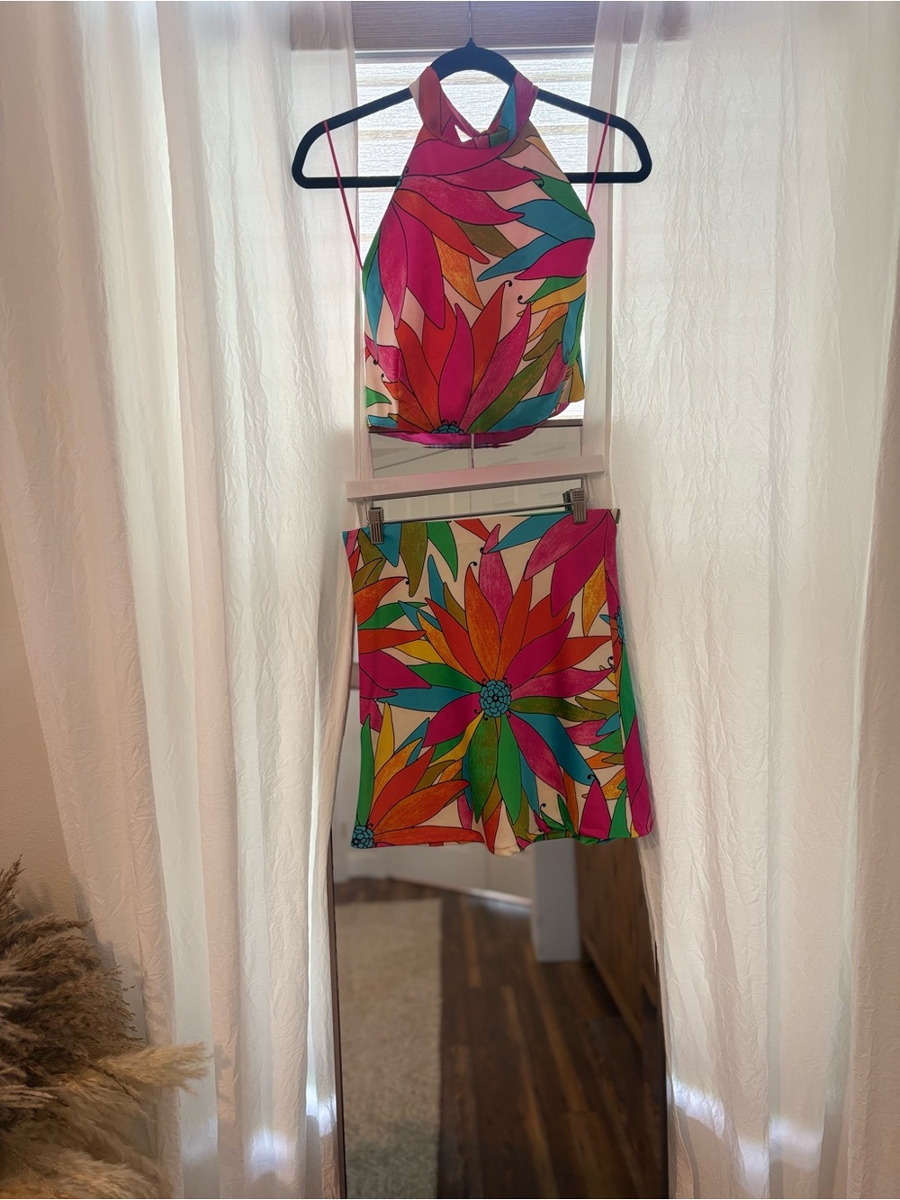 Colorful Retro Floral Two-Piece Set – Size Small